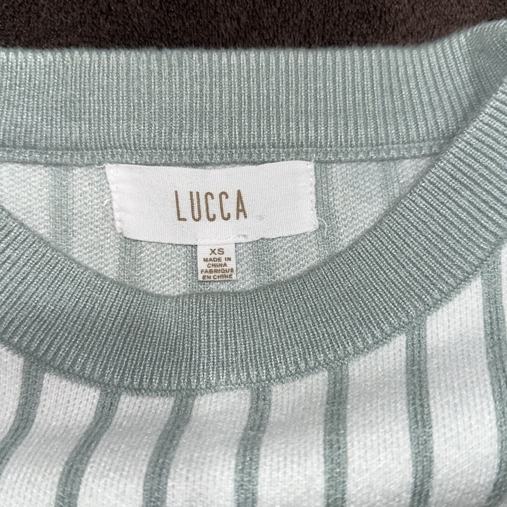 LUCCA Couture: Hygea Slouchy Stripped Sweater. White & Mint, size XS. - Picture 4 of 9